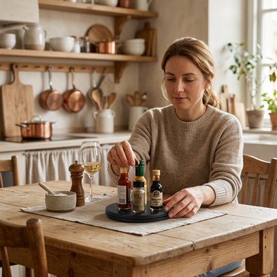 Plateau tournant idéale pour un rangement décoratif dans la cuisine